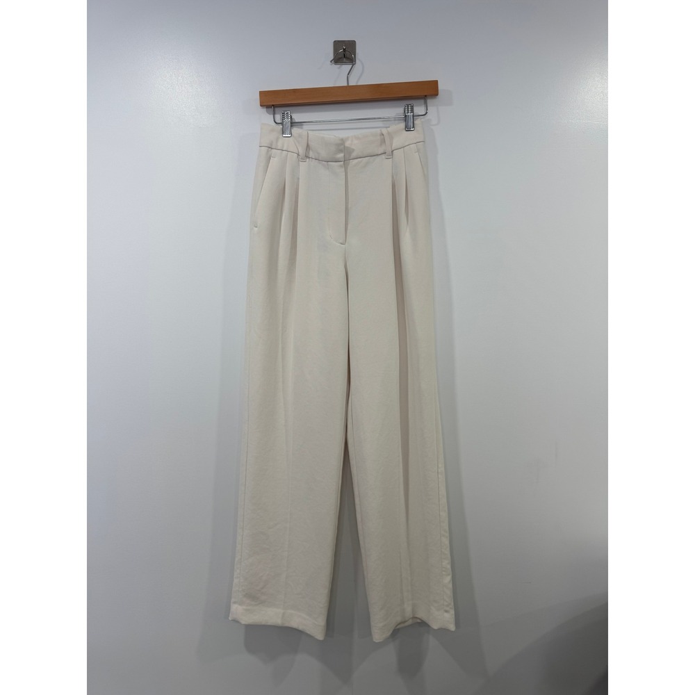 Aritzia Wilfred Women Beige Effortless Pleated Wide Leg Trousers Size 4